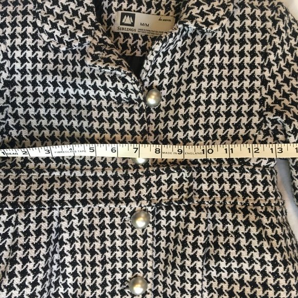 Girls Houndstooth Winter Warm Coat Jacket Wool Buttons Size Medium Black White - Picture 7 of 13